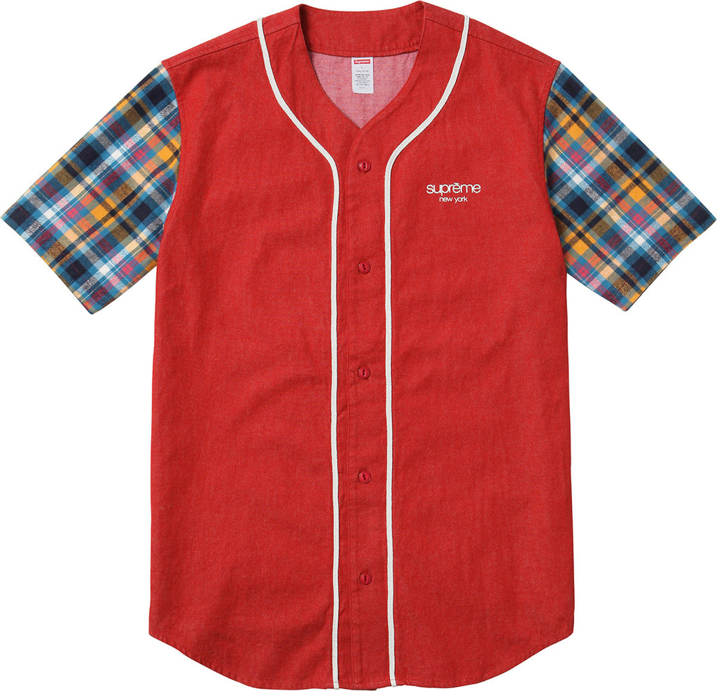 Supreme Denim Flannel Baseball Shirt Red – CURATEDSUPPLY.COM